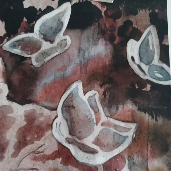 ORIGINAL ART. Abstract Butterfly Wall Art in Black, Brown, Red, and Blue Ink - Picture 5 of 6